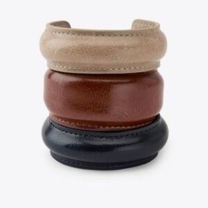 Zara Pack of Three Leather Rigid Bracelets ~ Navy ~ NWT